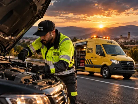 Service mobil și asistență rutieră | Tractări Alba24 Intervenție de service mobil și asistență rutieră lângă un vehicul